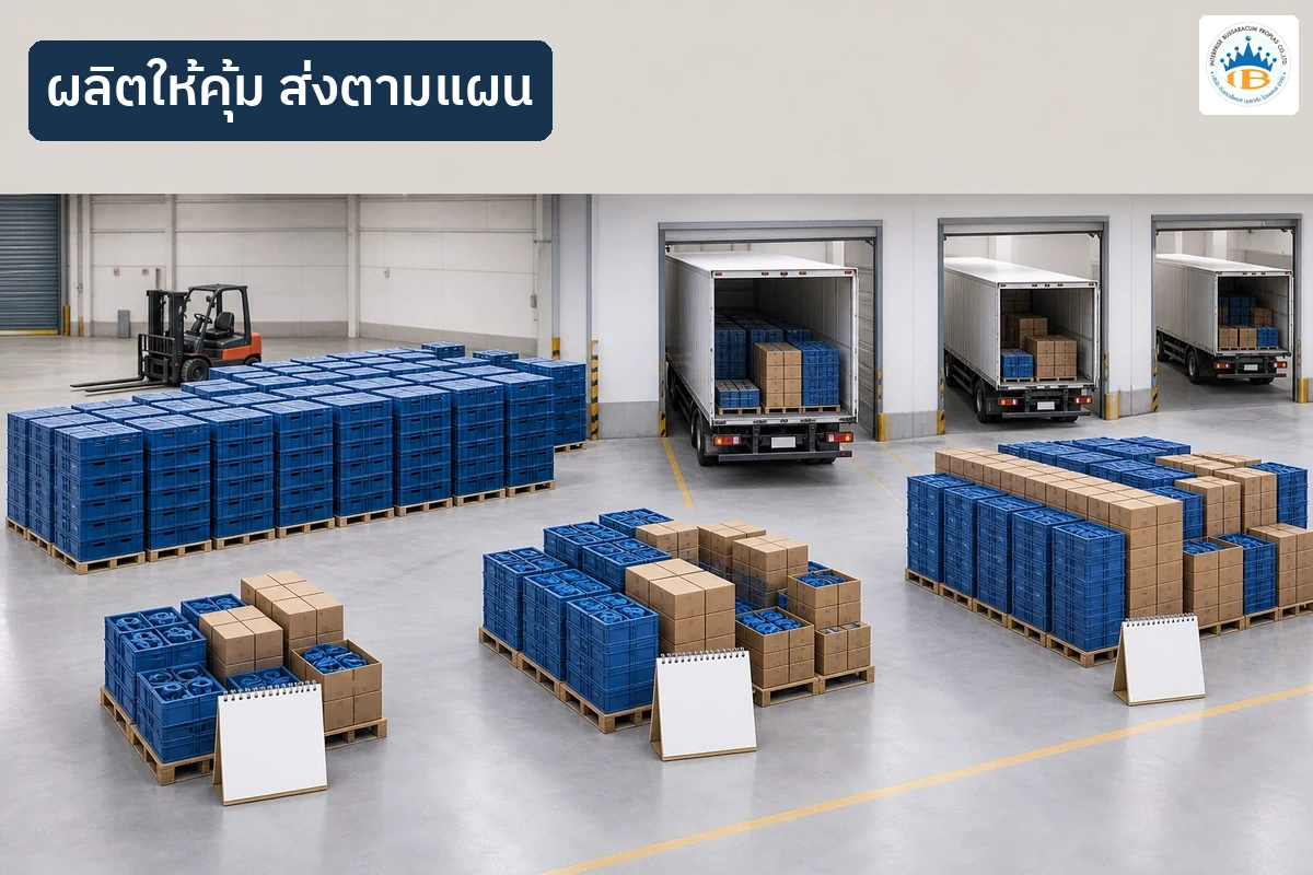การแบ่งสินค้าพลาสติกที่ผลิตจำนวนมากเป็นหลายรอบส่งตามแผนหน้างาน
