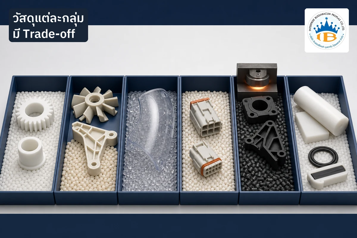 เปรียบเทียบกลุ่มพลาสติกวิศวกรรมผ่านเม็ดวัสดุและชิ้นงานที่มีจุดเด่นและข้อจำกัดต่างกัน