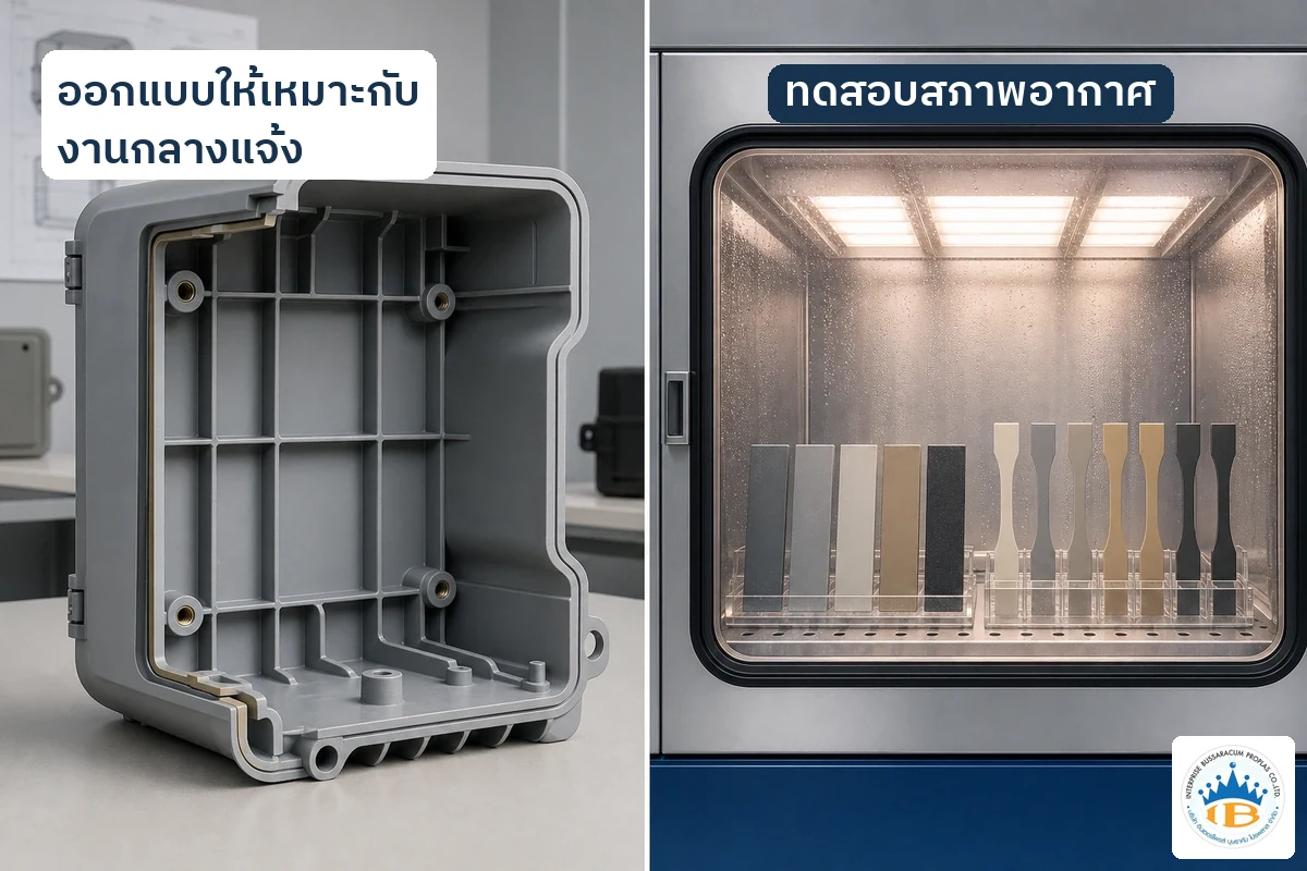 ตัวอย่างการออกแบบชิ้นงานพลาสติกกลางแจ้งและการประเมินสภาพอากาศก่อนผลิตจริง