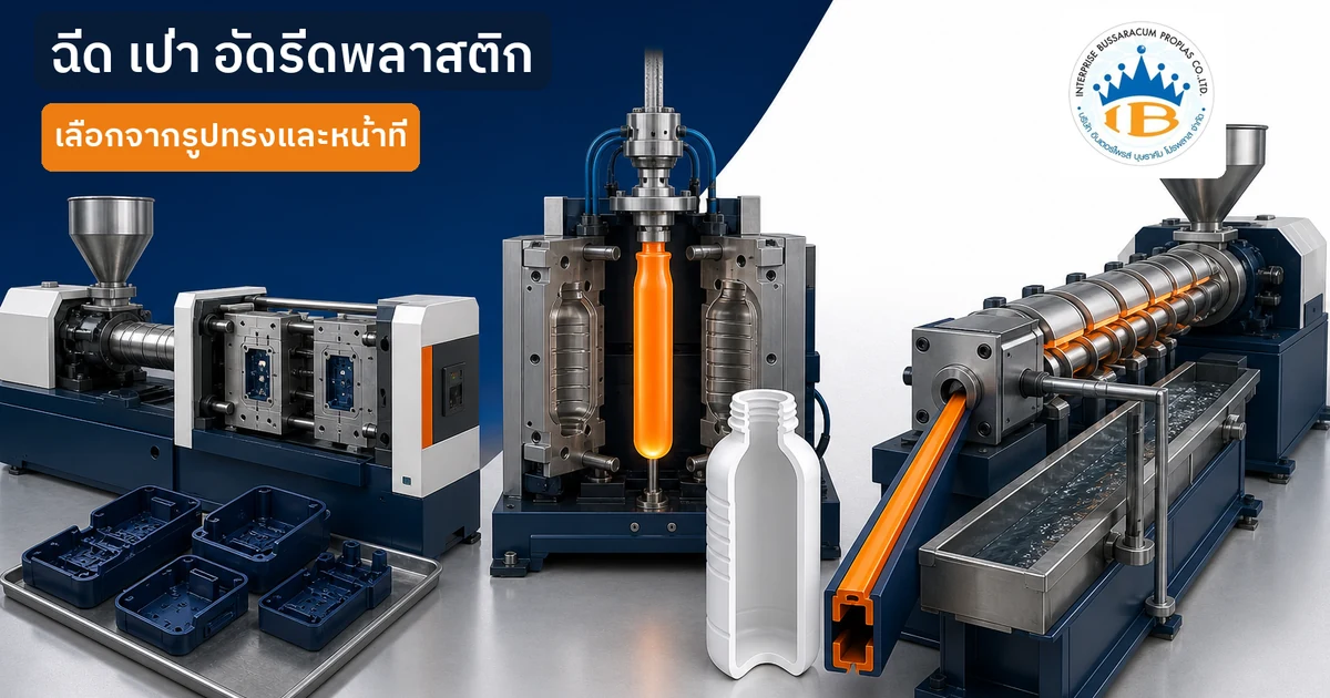 ภาพเปรียบเทียบเครื่องฉีด แม่พิมพ์เป่าขวด และไลน์รีดโปรไฟล์พลาสติก