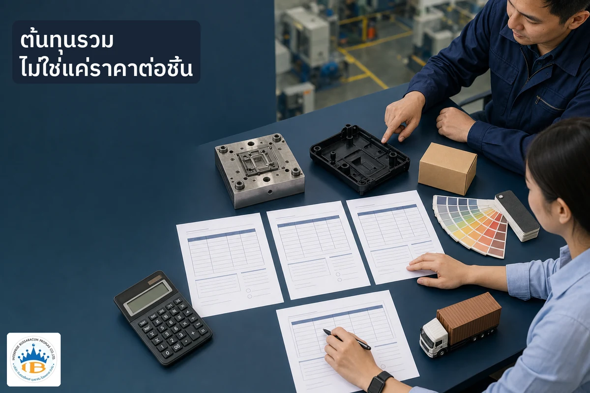 ทีมจัดซื้อเปรียบเทียบต้นทุนรวมของงานพลาสติก OEM ทั้งแม่พิมพ์ ตัวอย่าง สี บรรจุภัณฑ์ และขนส่ง