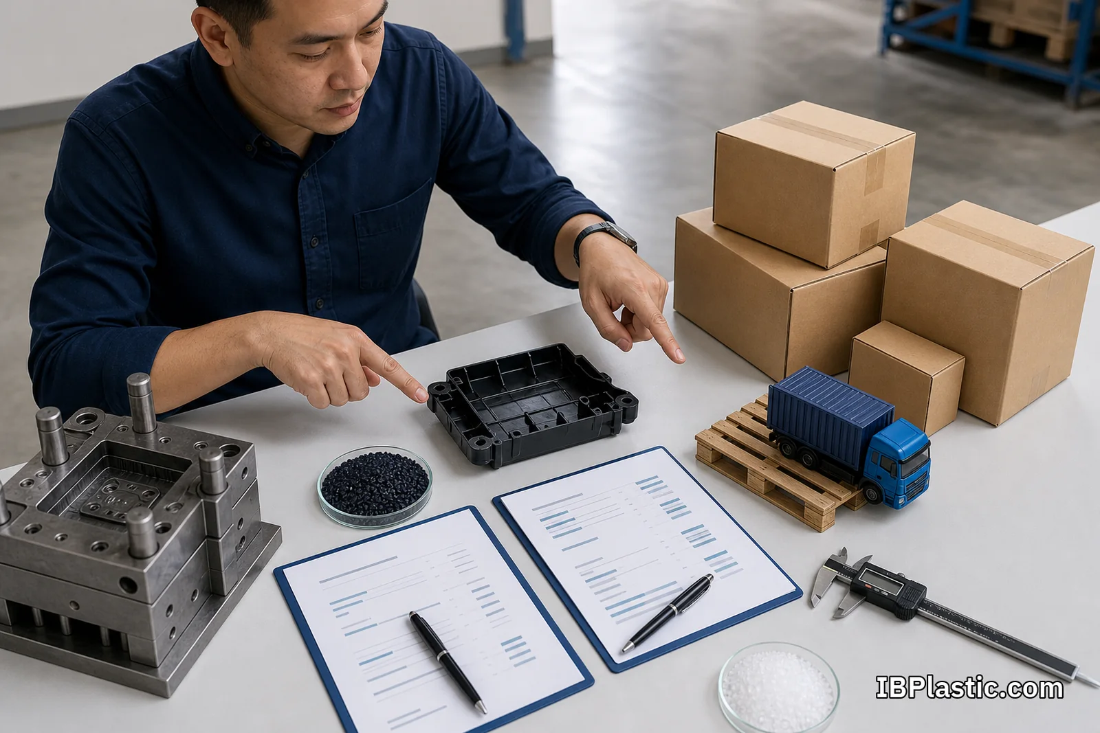 ผู้ซื้อเปรียบเทียบชิ้นงาน แม่พิมพ์ วัตถุดิบ บรรจุภัณฑ์ และการขนส่งเพื่อประเมินต้นทุนรวม