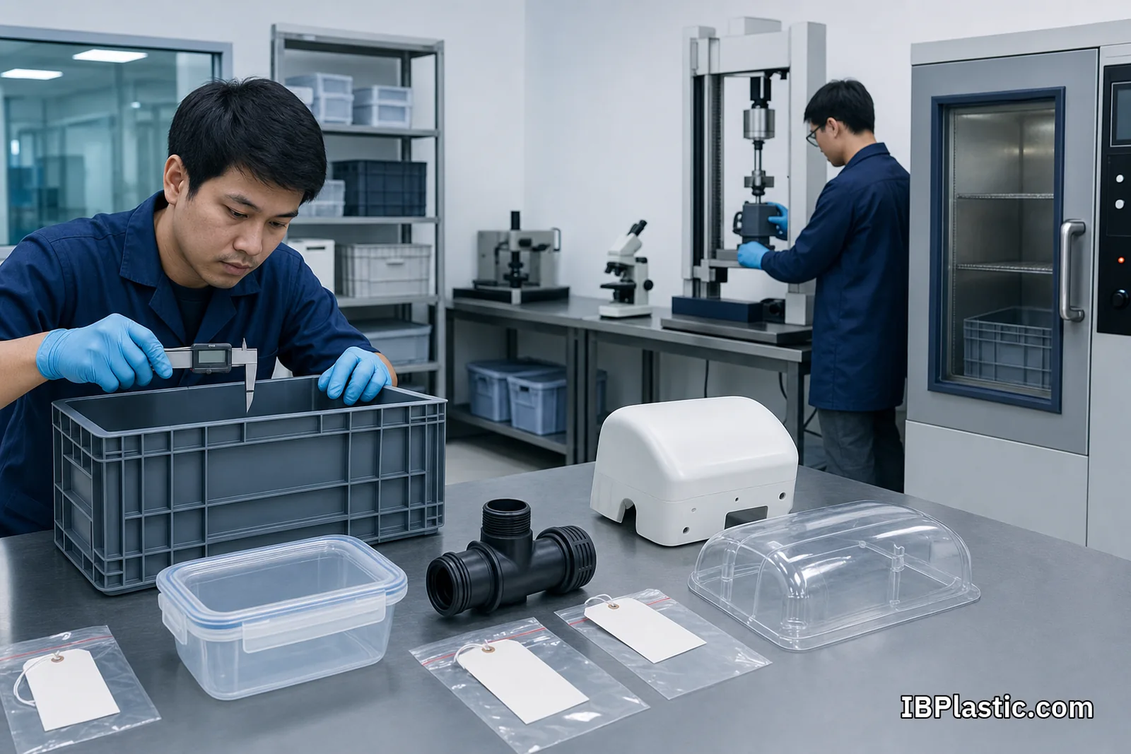 ห้องปฏิบัติการตรวจขนาด แรง และสภาพแวดล้อมของสินค้าพลาสติกแต่ละรุ่นพร้อมแยกตัวอย่างตามลอต